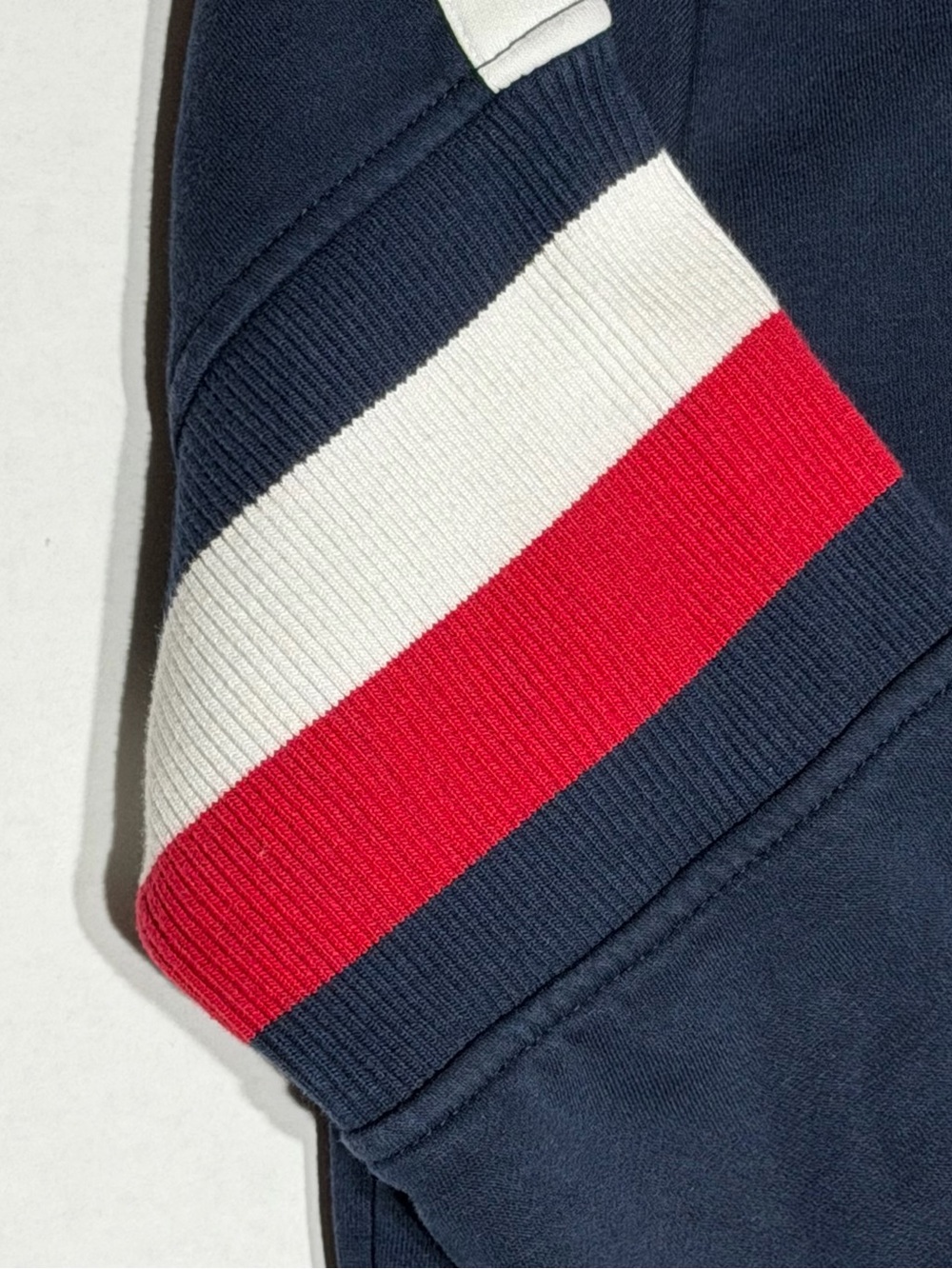 Tommy Hilfiger Navy Hoodie with Red & White Sleeve Stripes - Picture 4 of 10